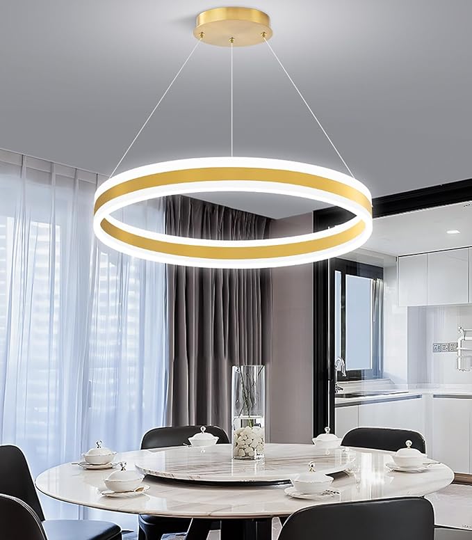 D23.6'' Modern Ring Chandelier for Dining Room LED Dimmable Pendant Lighting High Ceiling Chandelier for Living Room Foyer Bedroom Entryway 3000K-6000K Gold