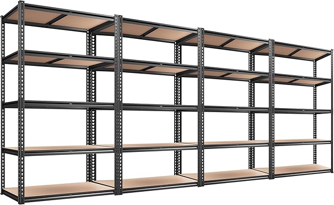 REIBII 2020LBS Storage Shelves 5 Tier Garage Shelving Heavy Duty, Adjustable Metal Shelving, Garage Shelves for Basement, Warehouse, Pantry, Closet, Kitchen 72" H x 35.55" W x 16" D, Black, 4 Pack