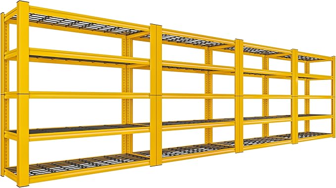 REIBII 72''H Garage Shelving 3010 LBS Storage Shelves Adjustable Metal Shelving 5 Tier Metal Shelves for Storage Industrial Shelf for Kitchen Pantry Warehouse Basement 72" HX35.5 WX16 D, 4 Pack