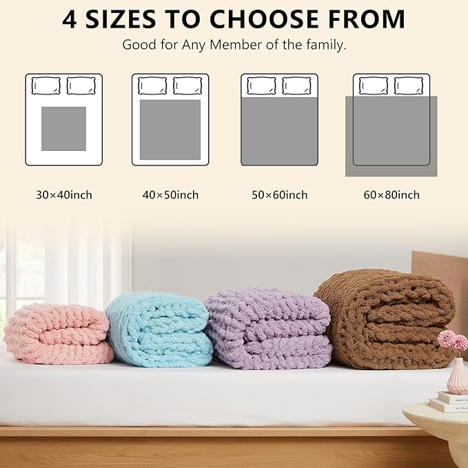 L'AGRATY Chenille Chunky Knit Blanket, Light Blue, 50x60, Heavyweight Throw Blanket for Home Decor