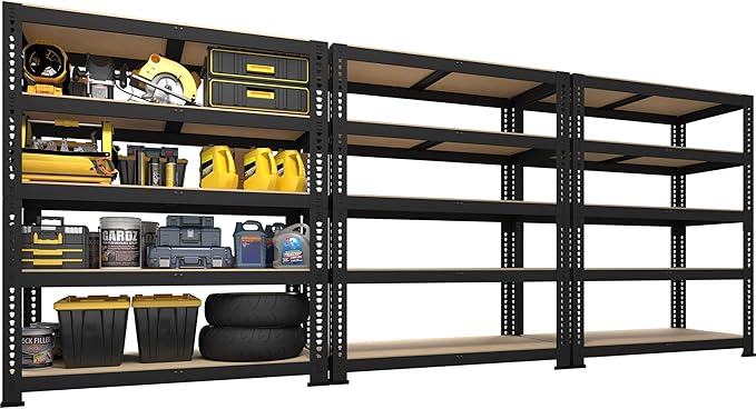 PrimeZone 40" W x 18" D x 71" H Heavy Duty Storage Shelves, 5 Tier Adjustable Garage Storage Shelving, Metal Shelving Unit Utility Rack Shelf for Warehouse Pantry Closet Kitchen, Black, 3 Pack