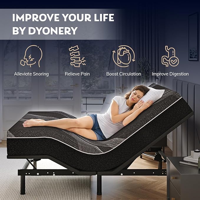 Full Adjustable Bed Base Frame with Wireless Remote + 12 Inch Full Gel Memory Foam Mattress Bed in a Box, Head and Foot Incline, Zero Gravity, Fiberglass Free, 75" × 54"
