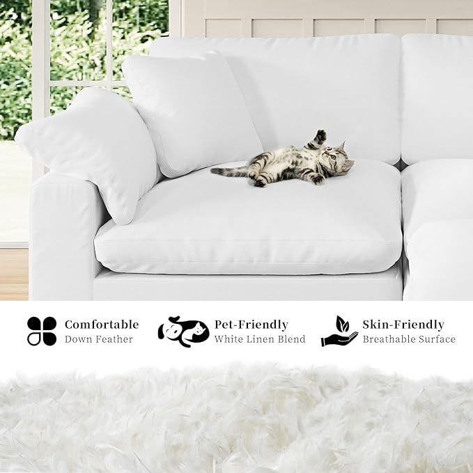Modular Sectional Sofa Cloud Couch,78.6" Down Filled Comfy Cloud Modern Sofa,2 Seater with White Linen Couch Cushion Covers Removable Furniture for Living Room