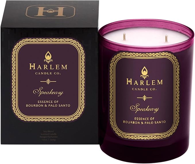HARLEM CANDLE CO. Speakeasy - Luxury Scented Soy Candle, 11 oz - 80-Hour Burn Time | Palo Santo, Cardamom, Incense, Bourbon, Tobacco and Patchouli | Scented Candles for Home