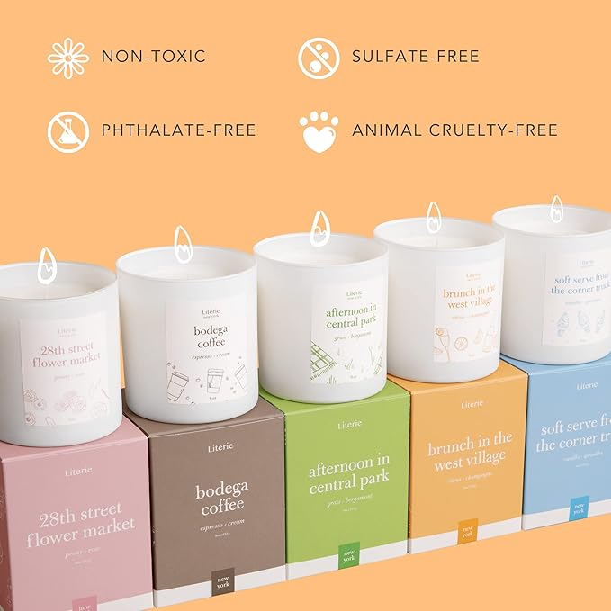 Literie NYC Inspired Scented Candle: I Ran The Marathon - Oakmoss & Amber Scent, 9oz, 50 Hour Burn, Vegan Soy & Coconut Blend Candle for Home Decor, Gift for Women & Men