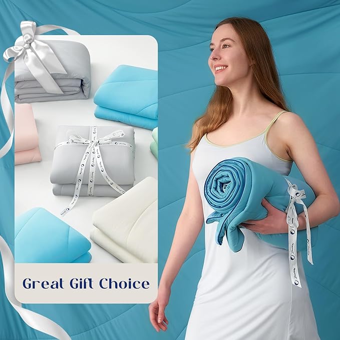 Dream Valley Outlast® Twin XL Cooling Comforter, NASA-Grade Instant Cooling Blanket for Hot Sleepers, Luxurious Comforter for All Season, Dream Blue, 68"x90"