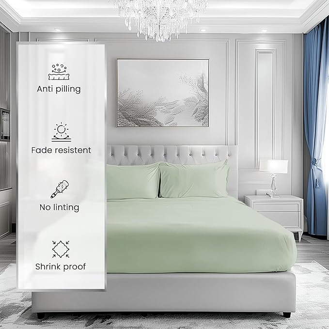 100% Cotton Bed Sheets- 1000 Thread Count Bedding Sheet & Pillowcase Sets, Hotel Luxury Sheets Queen Size, Soft Breathable Sateen Weave, 15" Deep Pocket Queen Sheet Set - Mineral