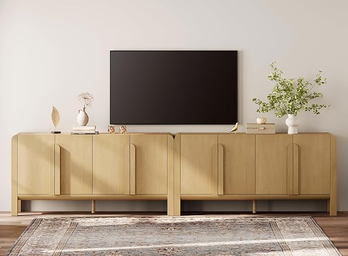 WAMPAT Modern TV Stand for TVs Up to 120 inches,126" W Farmhouse Entertainment Center with Adjustable Shelf and 4 Doors,Media Console Table TV Cabinet for Living Room,Oak