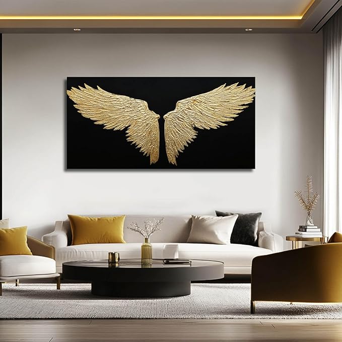 NBAODAN Bird Wall Decor Black and Gold Wall Art Neutral Decorative Pictures 24"x48" Large Abstract Paintings for Living Room Bedroom Textured Art