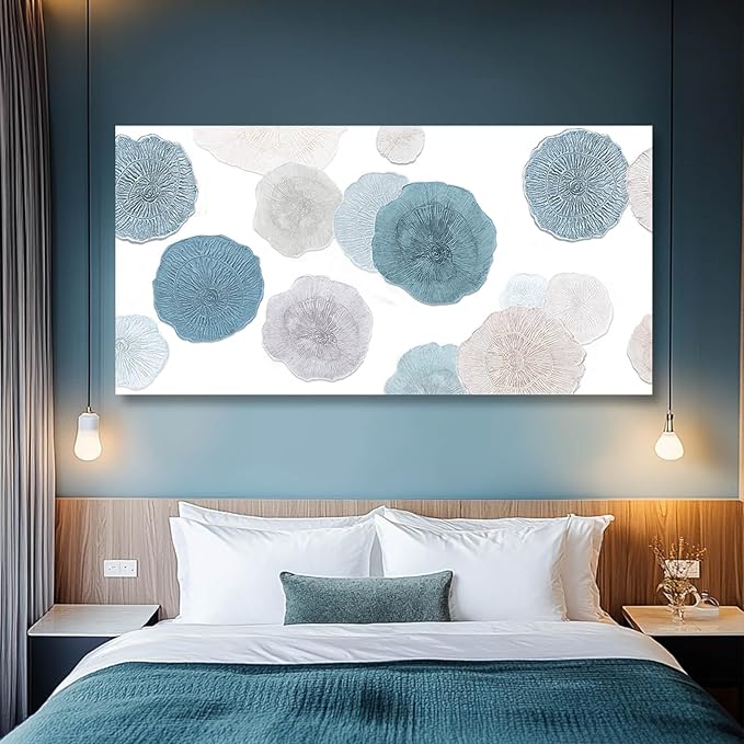 VAYIMDH Canvas Art Light Blue Pictures Wall Decor Grey and Blue Abstract Floral Wall Art Minimalist Poster for Living Room 29"x 58" Office Aesthetic