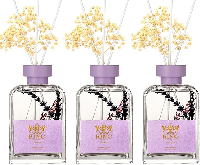 Reed Diffuser (200ml) Reed Diffuser Set,Reed Diffuser & Oil Diffuser Sticks with Flower, Aromatherapy, Home & Kitchen Décor,Fragrance and Gifts (Lavender and Camphor Wood) - Pack of 3