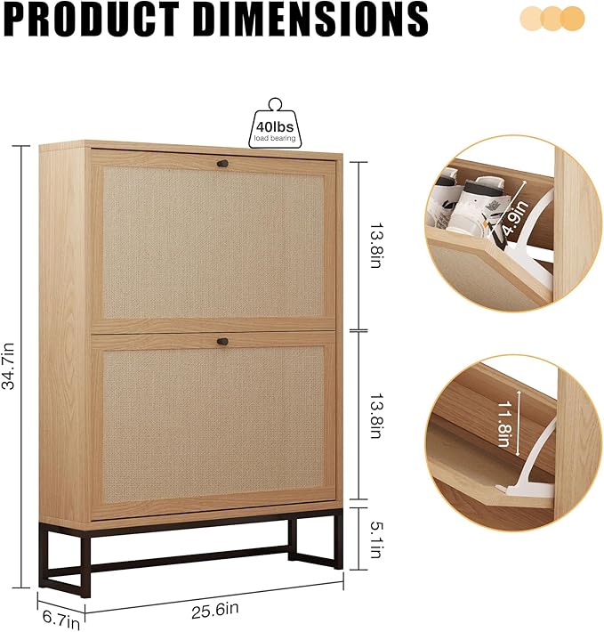 Shoe Cabinet with 2 Flip Drawer Drawer, Modern Shoe Organizer Freestanding Shoe Cabinet Storage, Shoe Storage Shoe Rack for Closet with Linen Doors Drawer in Hallway, Entrance (Natural)