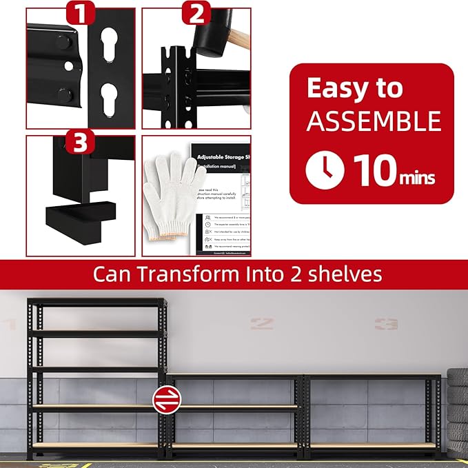 PrimeZone Heavy Duty Garage Storage Shelves, 31.5" W x 16" D x 63" H Adjustable Gargae Shelving, 5 Tier Metal Shelving Unit, Storage Shelf Utility Rack Organizer for Garage, Warehouse, Black, 3 Pack