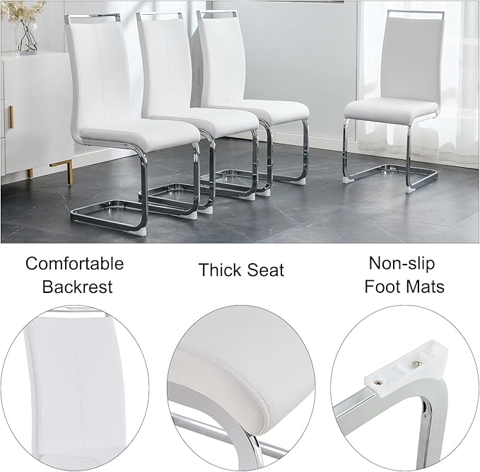 79'' Modern Dining Table Set for 10,White Kitchen Table Set,Luxury Dining Table Set with 1.8-inch Thick Faux Marble Table Top＆10 Pu Leather Upholstered Chairs Ideal for Dining kicken Room