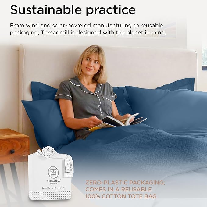 Threadmill Luxury Cotton Blankets for King Size Bed | All-Season Cozy 100% Cotton Blanket | Criss Cross Soft & Lightweight Coverlet fits California King Size Bed, 104x92 | Folkstone Blue