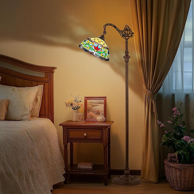 Capulina Tiffany Lamp Stained Glass Floor Lamp Arched Gooseneck Adjustable Angle Rome Victorian Tiffany Style Floor Lamp for Living Room Bedroom Home Office