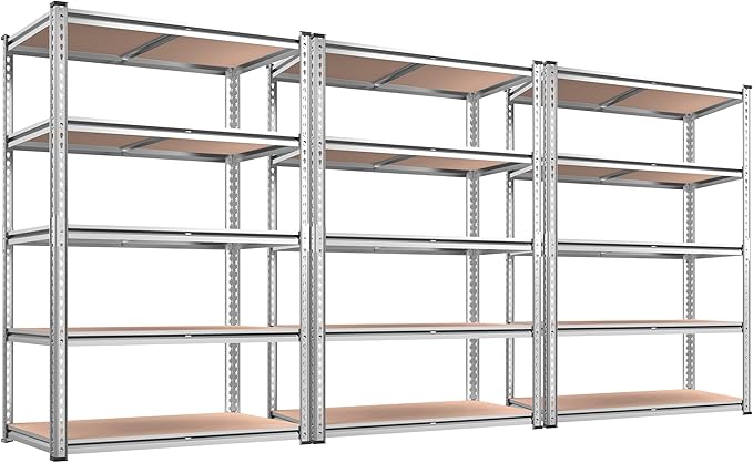 REIBII 2020LBS Garage Shelving Heavy Duty Metal Shelving 5 Tier Storage Shelves, Metal Shelves for Basement, Warehouse, Pantry, Closet, Kitchen, 72" H x 35.55" W x 16" D, Galvanized, 3 Pack