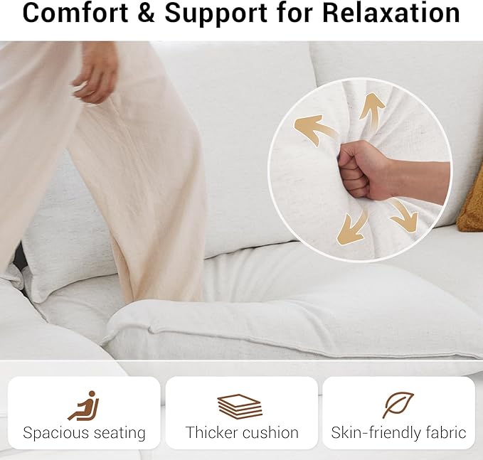 Cloud Sectional Couches for Living Room, Convertible Cloud Sofa Spill & Stain-Resistant with Removable Washable Cover & Down Feather Filled Cushions, 3 Seater Modular Sectional Sofa with Ottoman