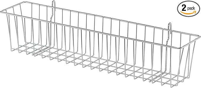 TRINITY EcoStorage 21-Inch Metal Hanging Basket to Use With Shelf Units and Storage Racks for Garage, Kitchen, and Closet Organization, NSF Certified, 20 Pound Capacity, Chrome, 2-Pack