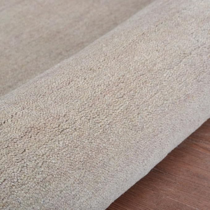 Hand Knotted Loom Wool ECO-Friendly Area Rugs - 2'6"x8', Runner, Beige Color, Solid Plain Design, High Pile Thick Handmade Anti Skid Area Rugs for Living Room, Bed Room (L00111)