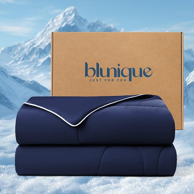 Cooling Comforter King Size, Breathable Blanket for Hot Sleepers & Night Sweats, Q-Max>0.46 Tech, Summer Lightweight & Skin-Friendly Bedding,106"x97", Dark Blue