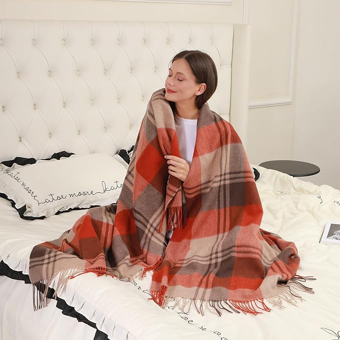 Christmas Plaid Throw Blanket for Couch,100% Wool Throw Blanket for Home Decor, Soft Lightweight Cozy All Season Decorative Vintage Blankets for Travel,Bed, Sofa, Chair, Outdoor 55"x83"/1.5LBS