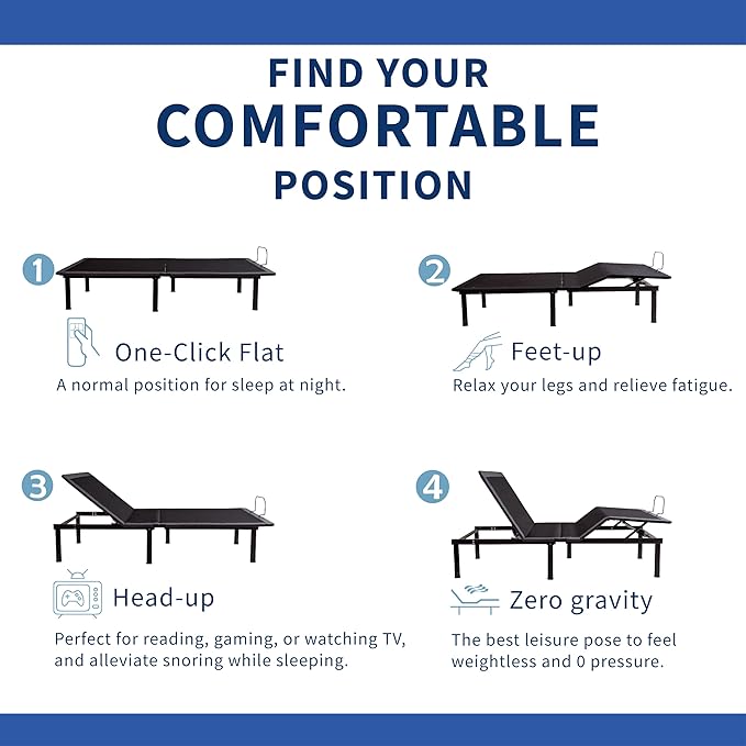 Split King Adjustable Bed Base Frame,Electric Bed with Head and Foot Incline, Soft Cover & Zero Gravity & Wireless Remote with Backlight, 80"×76"×12",Black