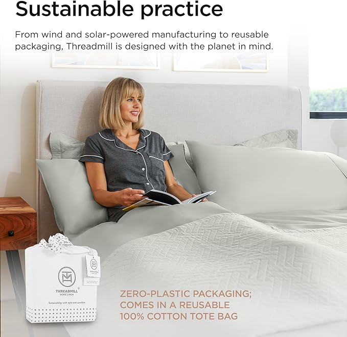 Threadmill 100% Cotton Sheets for Cal King Size Bed - 600 Thread Count Cal King Bed Sheets Set with 16” Deep Pocket - Sateen Weave 4-Piece Bedding Set with Cooling Effect, Light Grey