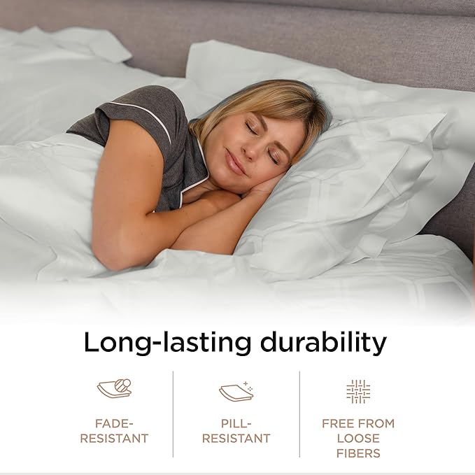 Threadmill 100% Cotton Sheets for Full Size Bed - 600 Thread Count Full Bed Sheets Set with 16” Deep Pocket - Jacquard Sateen Weave 4-Piece Bedding Set with Cooling Effect, Light Grey