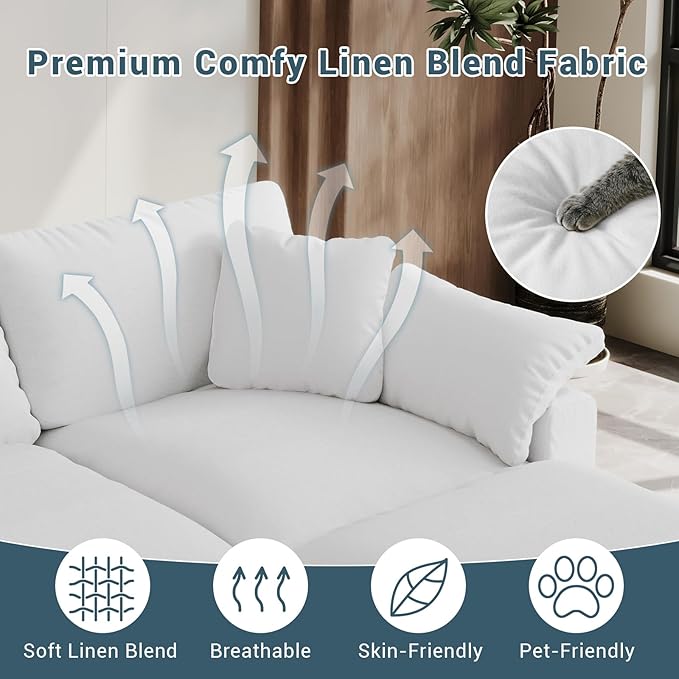 Oversized Cloud Sectional Couches for Living Room, 143" U Shaped Couch, Comfy Down Filled Modular Sectional Sofa, 8 Seat Deep Seat Modular Couch with Removable Cover, White