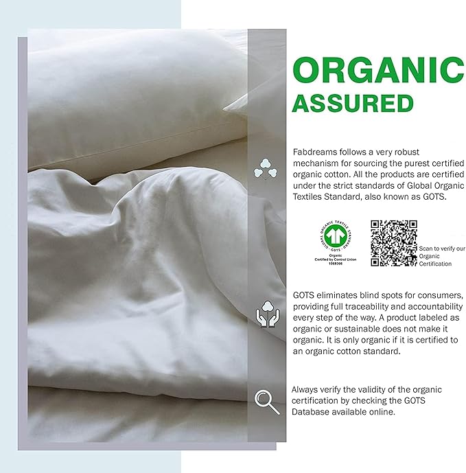 Fabdreams GOTS Certified 100% Organic Cotton Duvet Cover King Size - 400 TC Sateen - Soft - Silky - Zipper Closure - Edge Ties - 1 Duvet Cover (106"x92") + 2 Pillow Shams (20"x36") - Ivory, 3 Piece