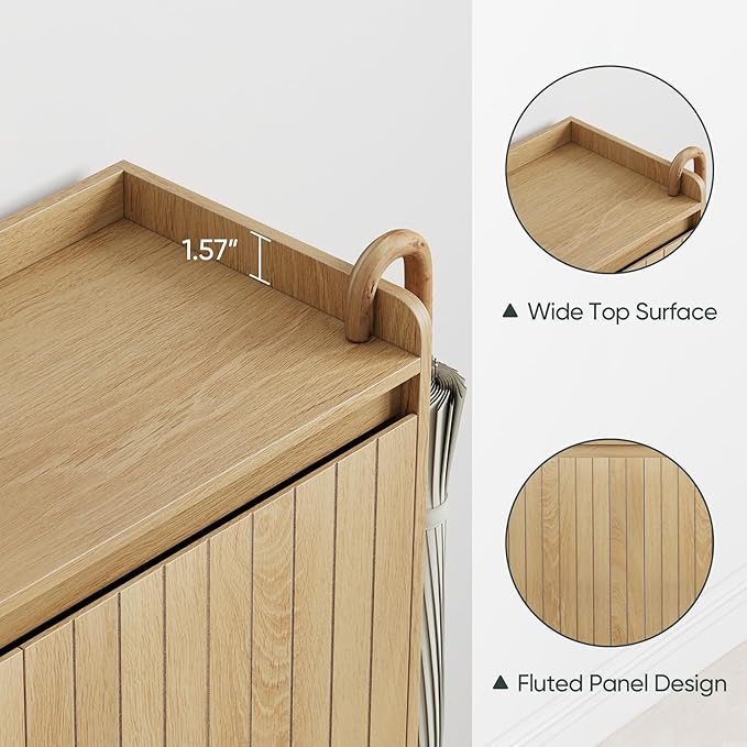 Shoe Cabinet for with Line Grooved Doors, 5-Tier Wooden Shoe Organizer Cabinet for Entryway, Hallway, Closet, Living Room, Natural Oak