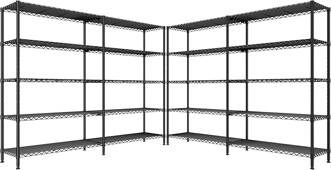 REIBII 5-Tier Heavy Duty Metal Wire Shelves, Industrial Style, 61.7"W x 72.4"H x 15.8"D, 1500 LBS Capacity, Adjustable, Rust Resistant, 2 Pack