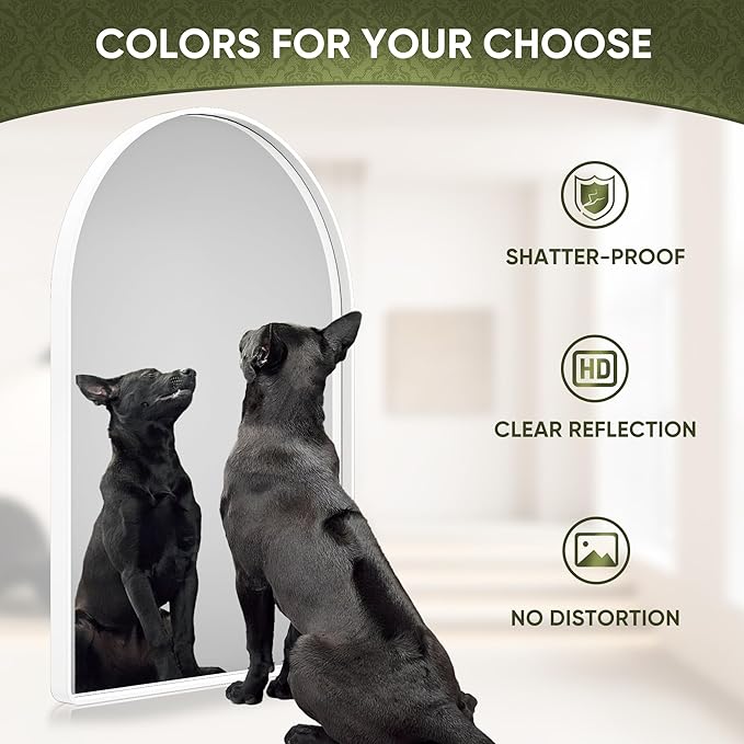 Suidia 24" x 36" Bathroom Mirror, Bathroom Vanity Mirror Metal Framed, Wall-Mounted Mirrors for Bedroom, Living Room, Entryway, Hallway, White, Arch Style