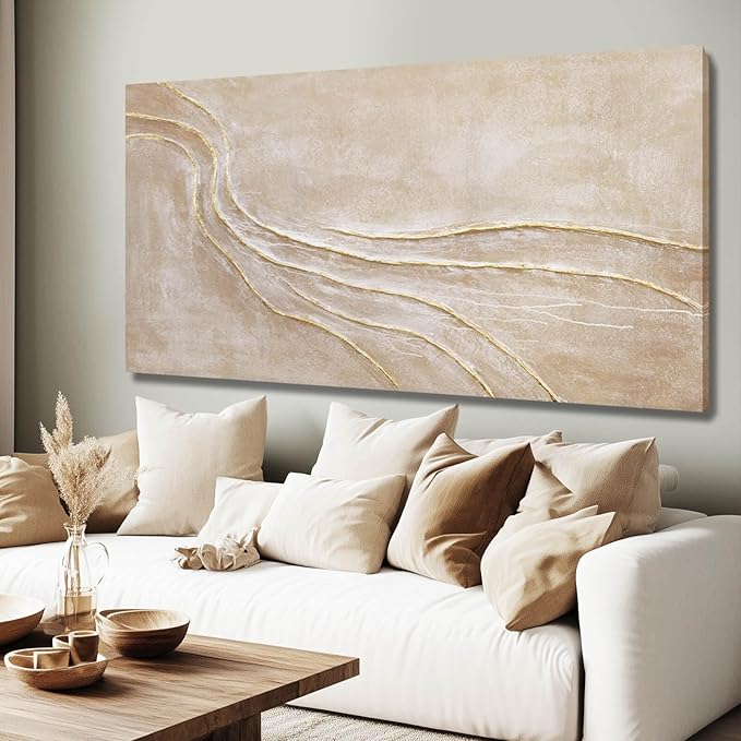 NBAODAN Gold and Pink Wall Paintings Line Art Pictures Large Abstract Canvas Wall Art 24"x48" Textured Artwork for Bedroom Entryway Office Wall Decor