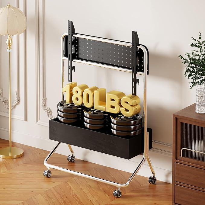 Solid Wood Mobile TV Cart Rolling TV Stand with Wheels for 42-75 Inch LCD LED Flat Curved Screens up to 180 Lbs, Heavy Duty Portable Floor Stainless Steel Mobile TV Stand (Black, 42-75inch)