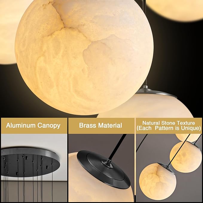 Black Alabaster Chandelier,14-Lights Staircase Chandelier for Entryway, Modern Marble Hanging Light Fixture, Hight Ceiling, Foyer, Living Room, Staircase, Entry