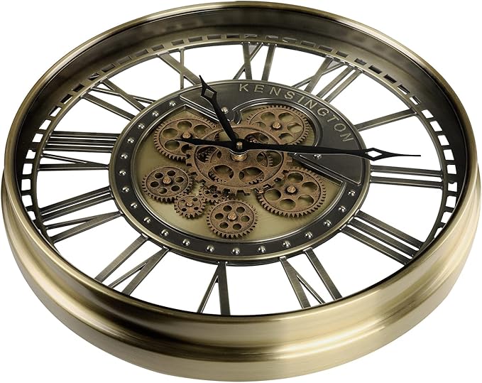 CLXEAST 21 Inch Large Moving Gears Wall Clock for Modern Farmhouse Living Room Decor, Brass Gold Roman Numerals Wall Clock Battery Operated,Reloj De Pared para Sala
