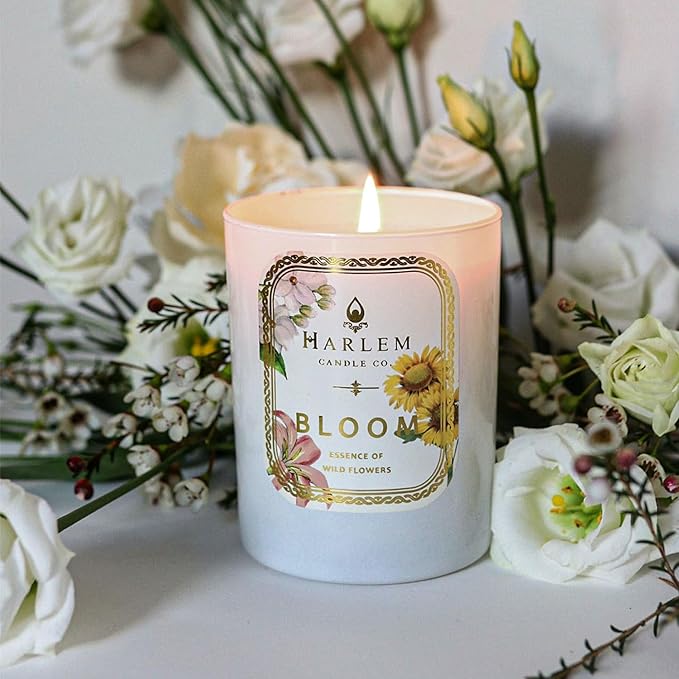 HARLEM CANDLE CO. - Bloom - Luxury Scented Soy Candle, 11 oz - 80-Hour Burn Time | Freesia, Orange Flower, Waterlily, White Rose, Jasmine Violet Leaf | Scented Candles for Home