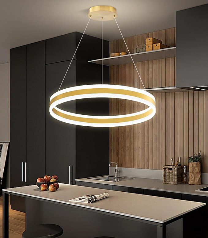 D23.6'' Modern Ring Chandelier for Dining Room LED Dimmable Pendant Lighting High Ceiling Chandelier for Living Room Foyer Bedroom Entryway 3000K-6000K Gold