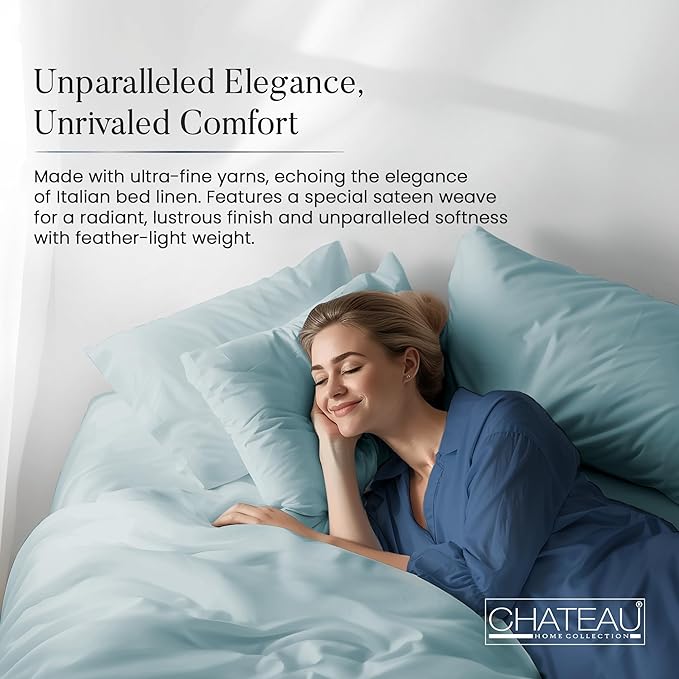 100% Cotton Sheets Queen Size Set- 1000 Thread Count Queen Size Sheets Set, Luxury Hotel Sheets, Soft & Smooth Sateen Weave, Cooling Sheets, 15" deep fitted sheets queen size- French Blue