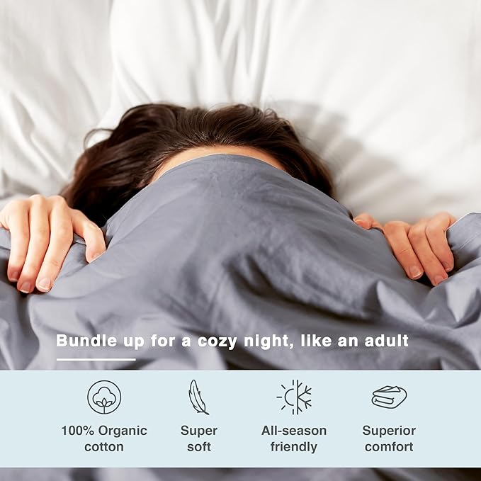 Fabdreams GOTS Certified 100% Organic Cotton Duvet Cover King Size - 400 TC Sateen - Soft - Silky - Zipper Closure - Edge Ties - 1 Duvet Cover (106"x92")+2 Pillow Shams (20"x36") - Light Gray, 3 Piece