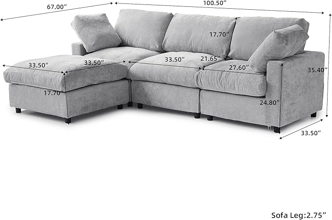 JACH L Shape Sectional Couches for Living Room, Deep Seat Convertible Modular Sofa, Cloud Sectional Couch, Sofa Covers Washable, Minimalist Modern Couch for Living Room, Apartment, Light Grey
