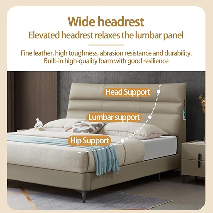 Luxury Upholstered Leather Bed Frame Modern Tufted Headboard with Quiet Slatted Base - Premium Bedroom Furniture, Easy Assembly, Elegant Comfort (King)