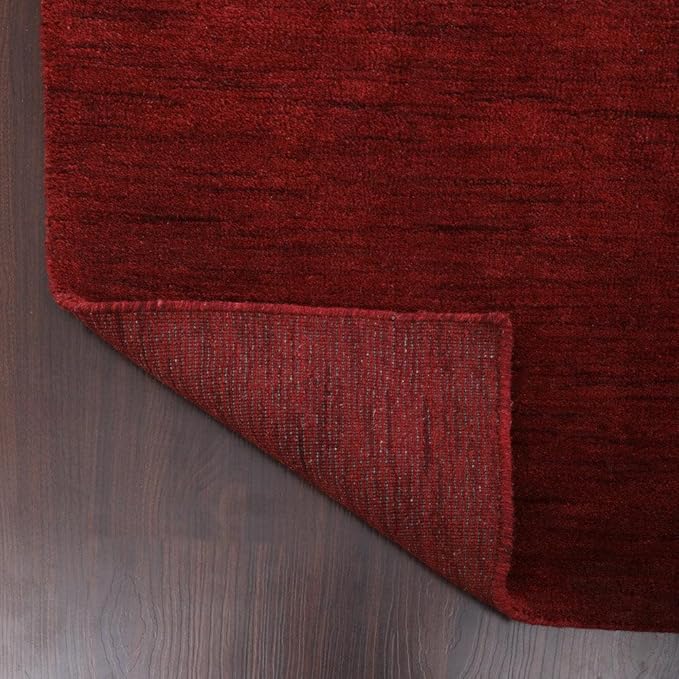 Hand Knotted Loom Wool ECO-Friendly Area Rugs - 2'6''x12', Runner, Red Color, Solid Plain Design, High Pile Thick Handmade Anti Skid Area Rugs for Living Room, Bed Room (L00111)