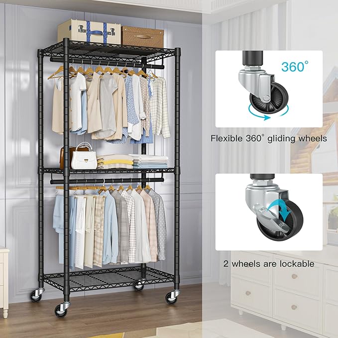 FUTASSI Heavy-Duty Portable Closet, 30"W x 14"D x 76"H, Black, Carbon Steel