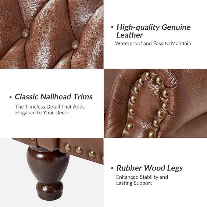 HULALA HOME Genuine Leather Recliner Chair Set of 2 w/Solid Wood Feet, Modern Adjustable Tufted Push Back Arm Chair w/Rivet Decoration, Home Theater Seating Reclining Sofa for Living Room, Brown