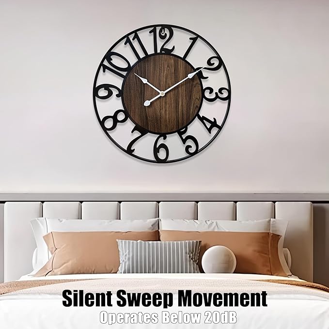 30 Inch Large Wall Clock for Living Room Bedroom Kitchen Mantel Decor, Battery Operated Decorative Quiet Ticking Metal Round Modern Farmhouse Arabic Numerals Big Clock Wall Decor