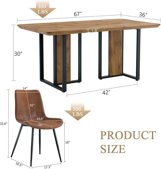 JUFU Dinner Table Set for 4, 67'' Wood Faux Marble Dining Table Set for 4 with PU Upholstered Chairs, Modern Rectangle Dining Table Chairs Set of 4, Ideal for Dining Room, Sturdy and Easy Assembly