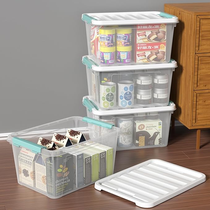 4-Pack 20 Quart Clear Storage Bins, Stackable Plastic Storage Latches Box/Containers with Lid